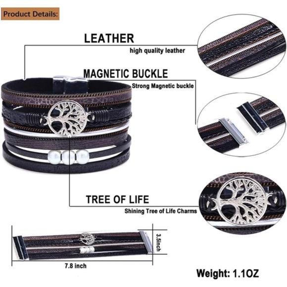 Inspirational Tree of Life Leather Bracelets for Women, Gifts for Teens Girls - Picture 4 of 9